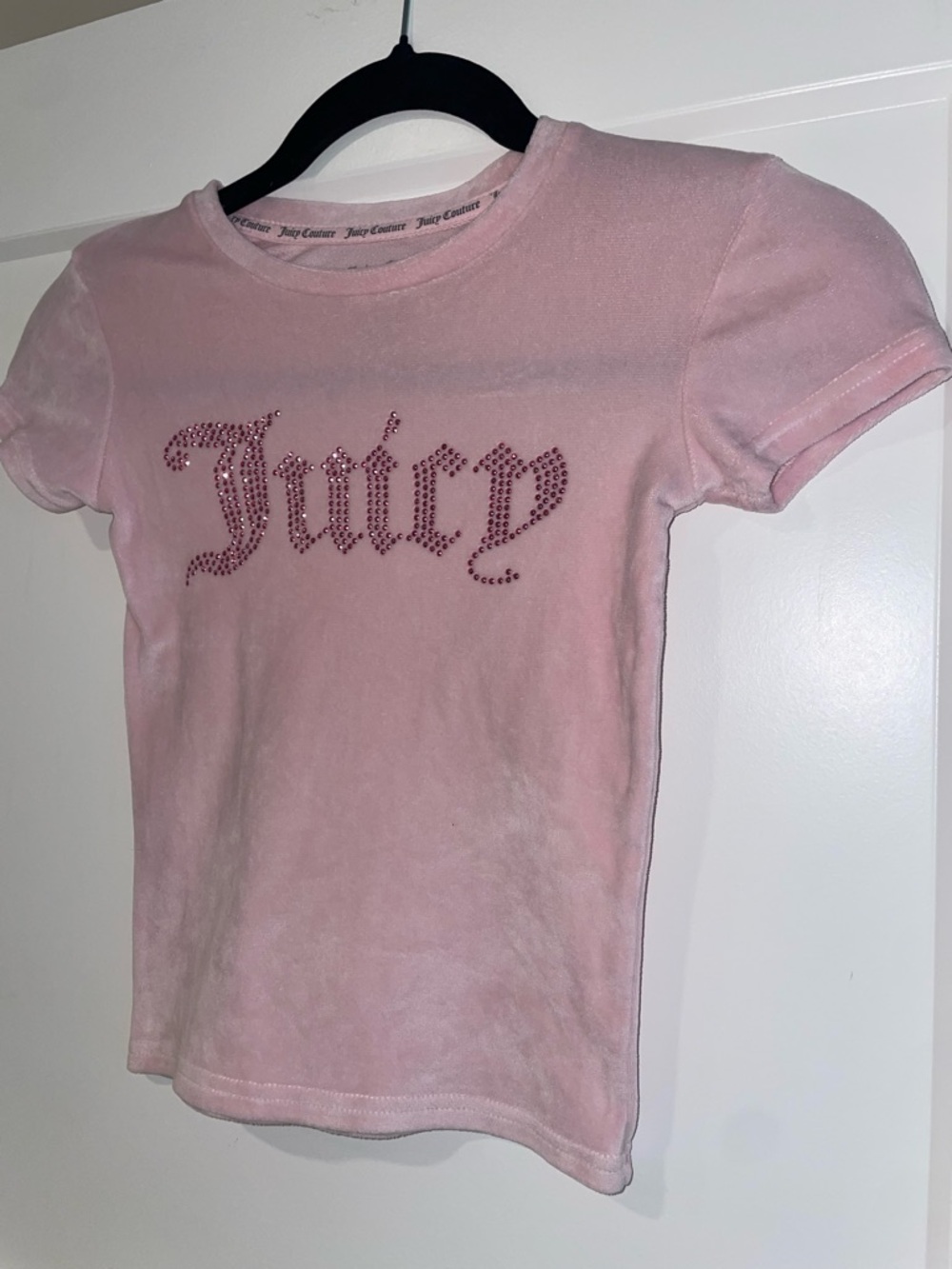 Juicy Couture Pink Velour Tee with Rhinestone 'Juicy' Logo